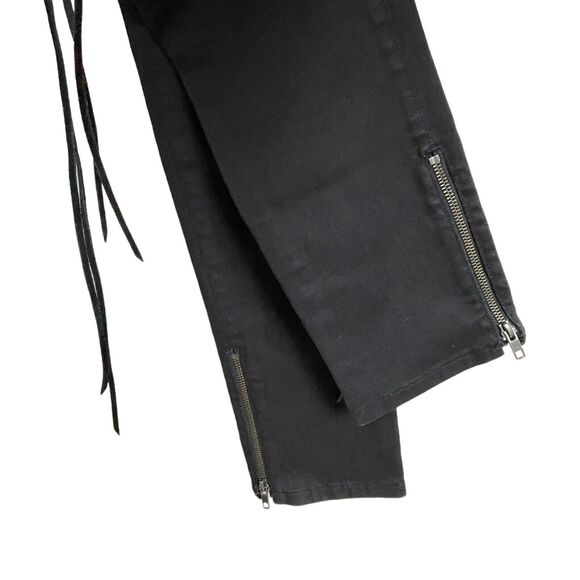 Haute Hippie Lace-Up Stretch Denim Pants Black Size 29 Ankle Zip HHHO10-4102 - Picture 2 of 8